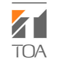 Logo design featuring geometric shapes and the text 'TOA' in a modern style.